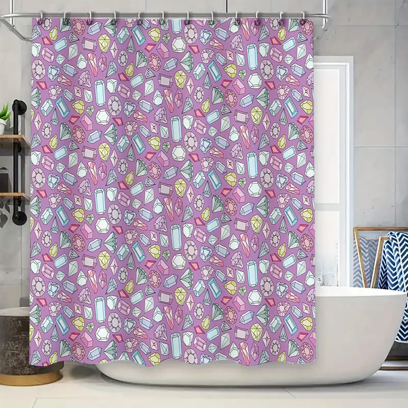 

Crystals Shower Curtain Set Waterproof Floral Pattern Bathroom Decor Nature Stone Pattern Backdrop Vintage Artistic Design Home