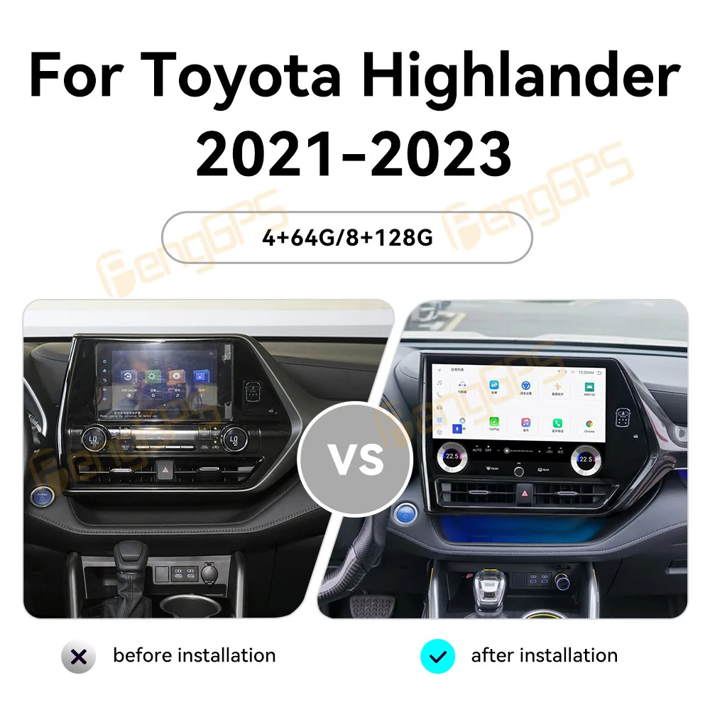 13.3'' Android 13 Car Radio GPS Navi For Toyota Highlander 2021 2022 2023 Multimedia Player Stereo Carplay Qualcomm Touchscreen