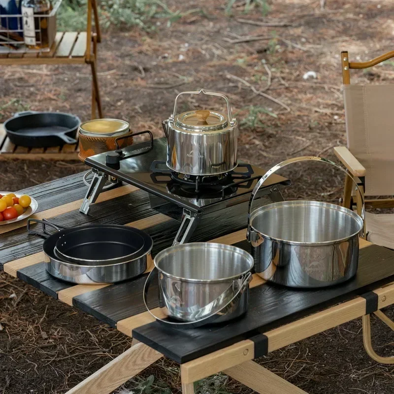 Naturehike nowy zestaw naczyń kuchennych ze stali nierdzewnej 3 w 1 Camping zagnieżdżanie przechowywanie zastawa stołowa garnki zestawy kuchenne naczynia piknikowe na świeżym powietrzu