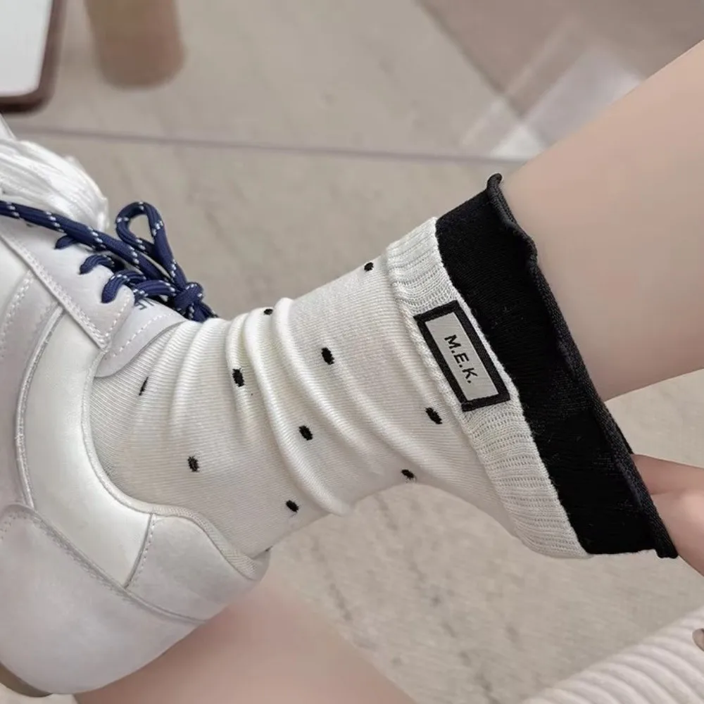 New Polka Dot Frilly Socks Breathable Preppy Style Cotton Socks Comfortable Soft Long Socks Daily Wear
