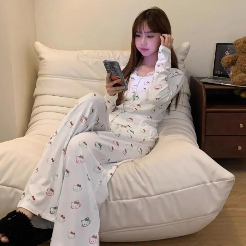 

2 шт. милые пижамы Sanrio «Hello Kitty» с героями мультфильмов, модные брюки с длинными рукавами, новый стиль, удобные дышащие элитные подарки