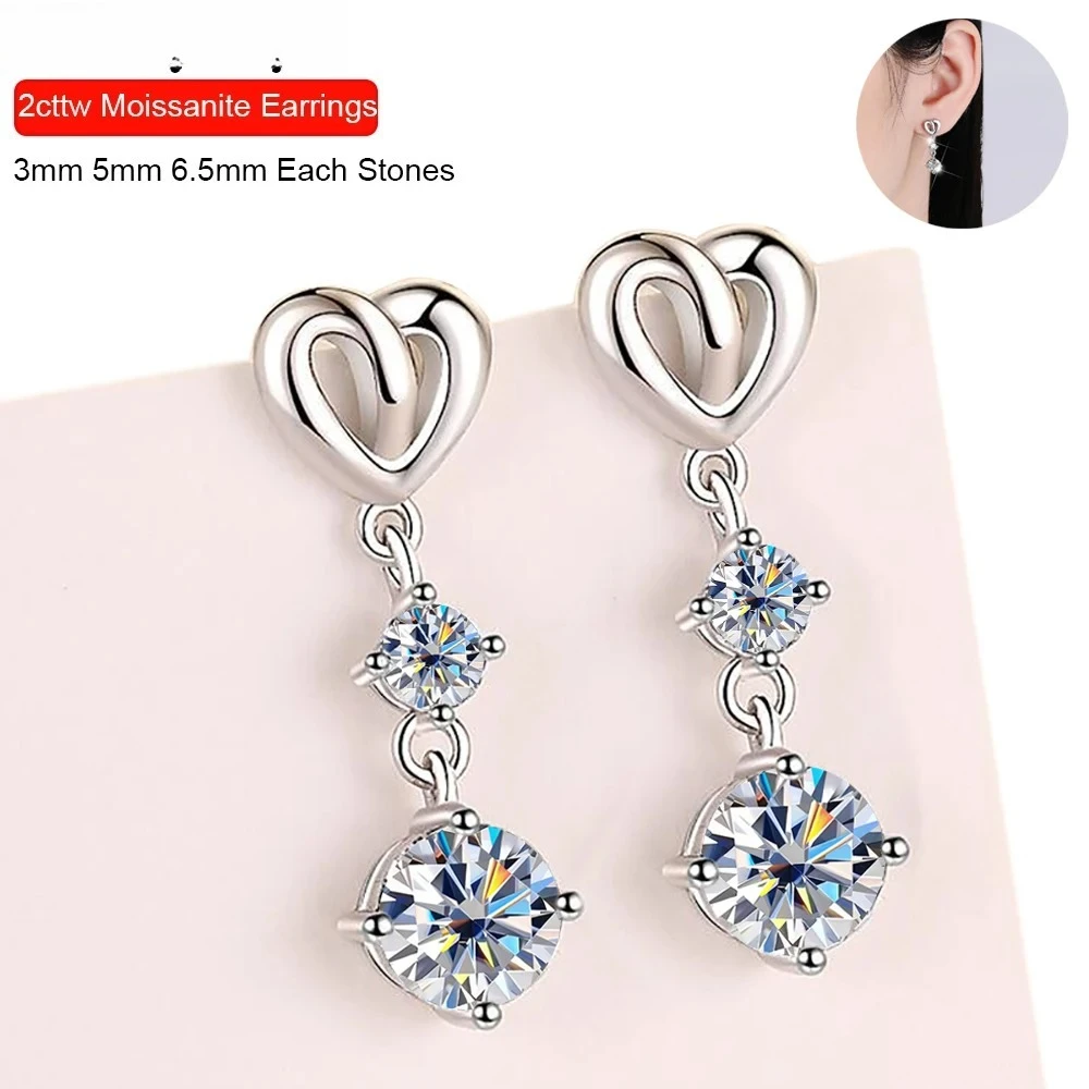 

1.2ct 2.2ct D Color Moissanite Tassels Earring For Women 100% S925 Sterling Silver Plated 18K Drop Earring Fine Jewelry