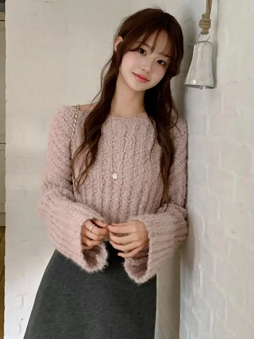 

Женский мягкий свободный свитер Dongda Gate с длинными рукавами и круглым вырезом, вязаный топ для повседневной носки весеннего сезона