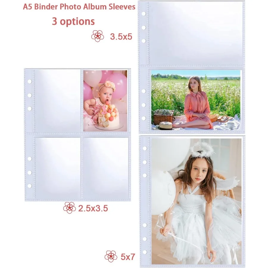 Paquete de 30 fundas para sesión fotográfica ultraligeras, 60 bolsillos, 5x7', para carpeta A5 de 6 anillas, doble cara, 1 bolsillo, páginas fotográficas, hoja de carga superior Pr