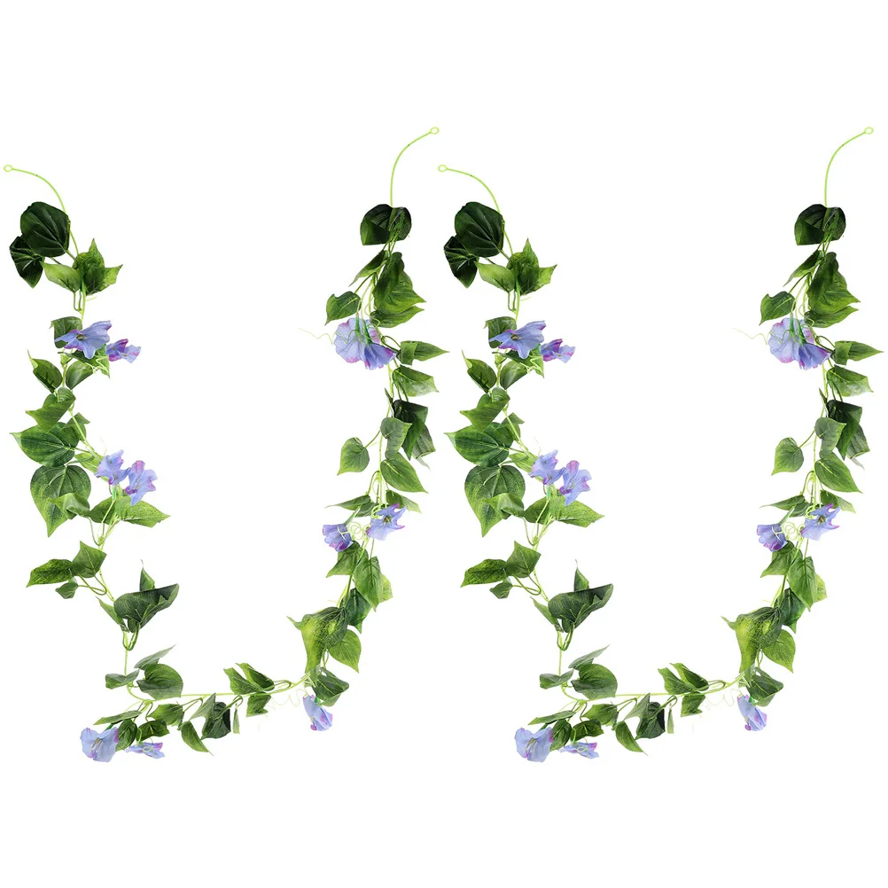 

2pcs Simulation Morning Glory Artificial Flower Vine Garland Hanging Decor For Wedding Arch Faux Hanging Plants Outdoor