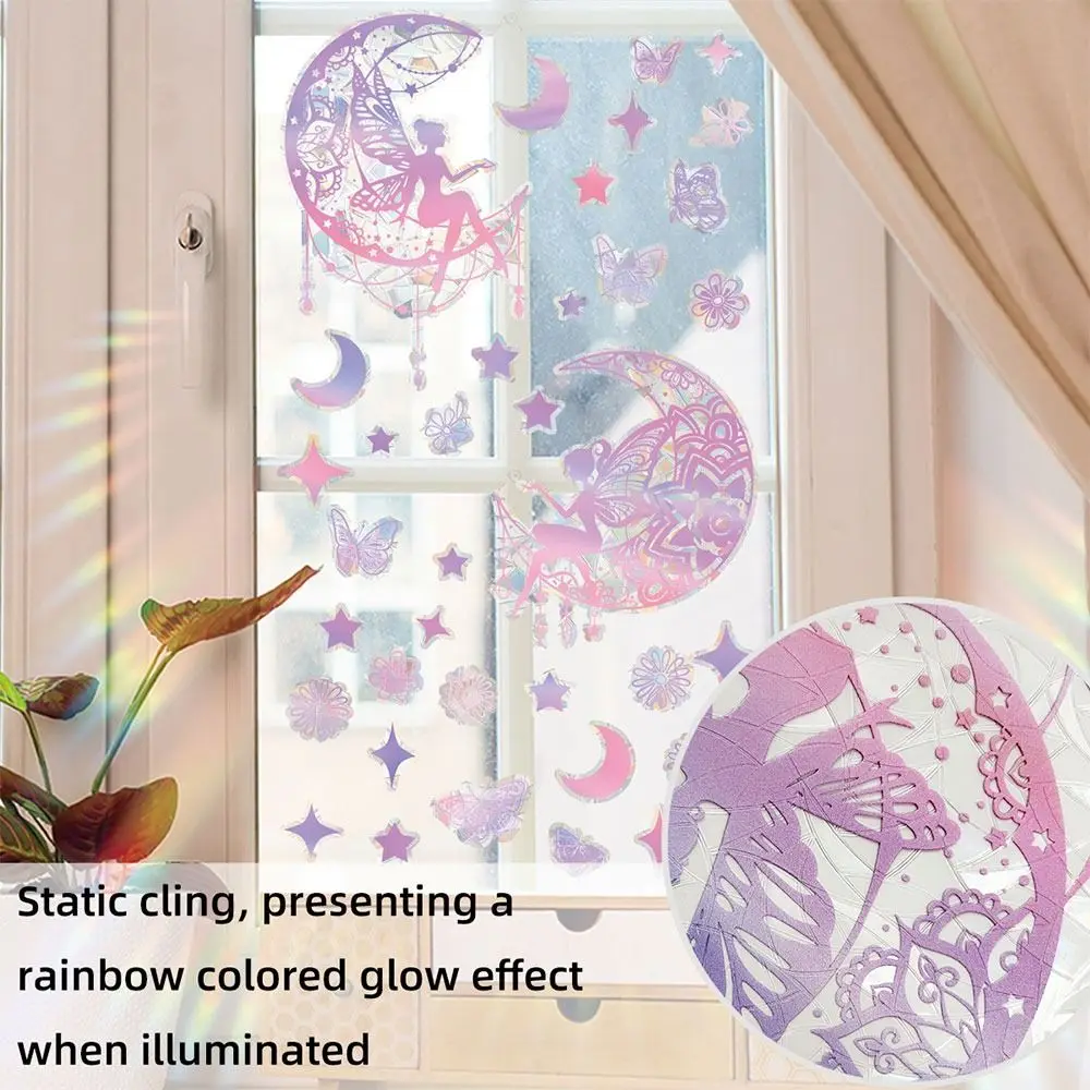 Colorful Sun Catcher Window Stickers Rainbow Sunflower Sunlight Fairies Sun Flower Decals PVC Waterproof Glass Static Sticker