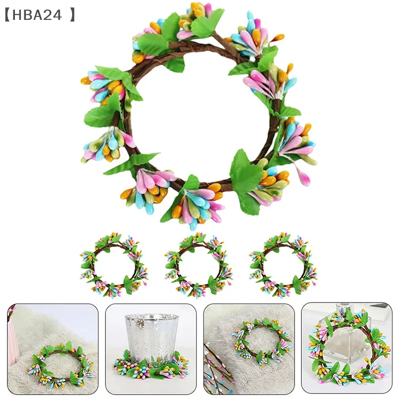 2/4Pcs Easter Spring Colorful Decorative Wreaths Simulated Berry Candle Wreath Table Decorations For Home Decor Weddings Parties