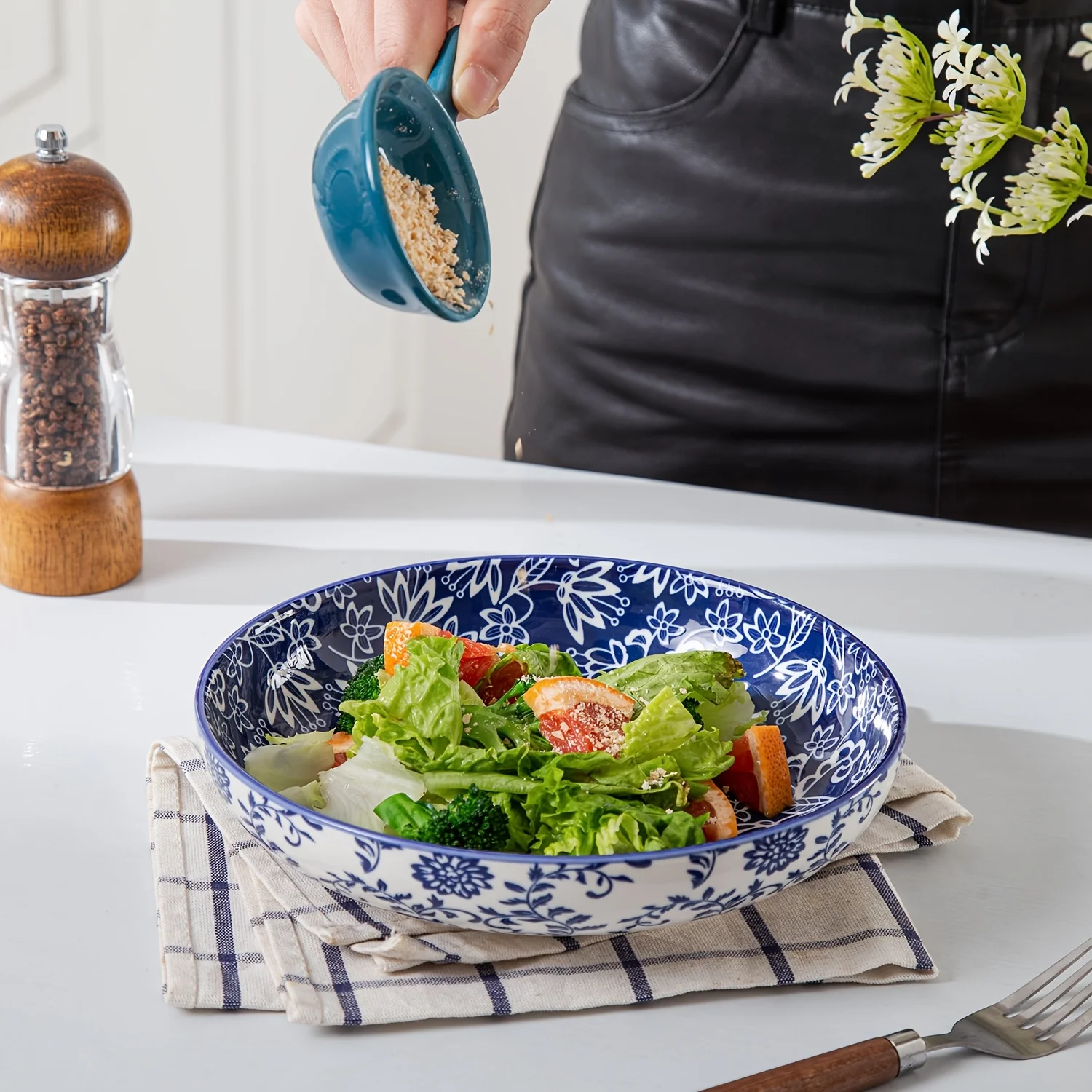 

8.5 Inch, 4pcs, Ceramic Pasta Bowls Set, 32 Ounce, High Quality And Scratch Resistant, Dishwasher & Oven & Microwave Safe, The Ideal Choice For Kitchen Dinnerware, Round Flower Pattern, For Holiday, Party, Wedding, Housewarming Gifts