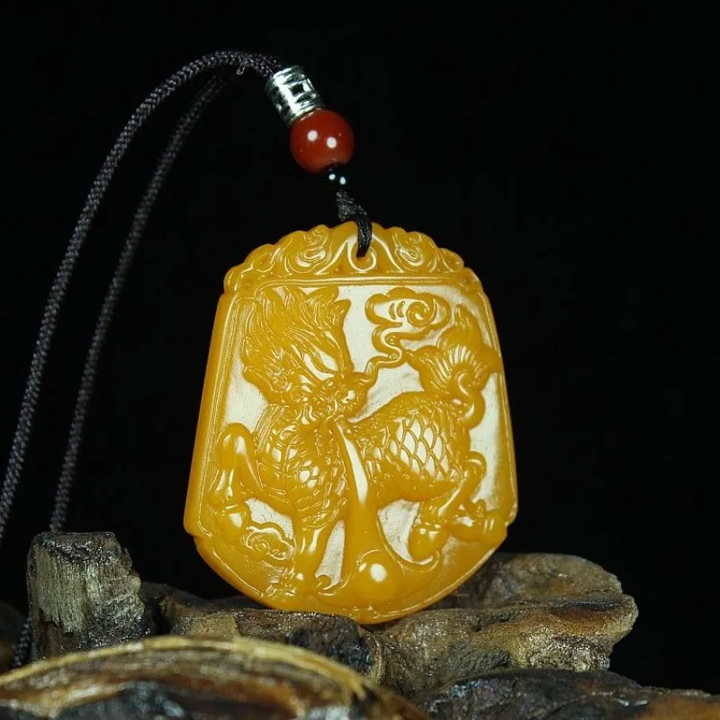 Gobi Material Yellow Dragon Jade Qilin Gift Pendant for Men and Women's Fashion Versatile Pendant