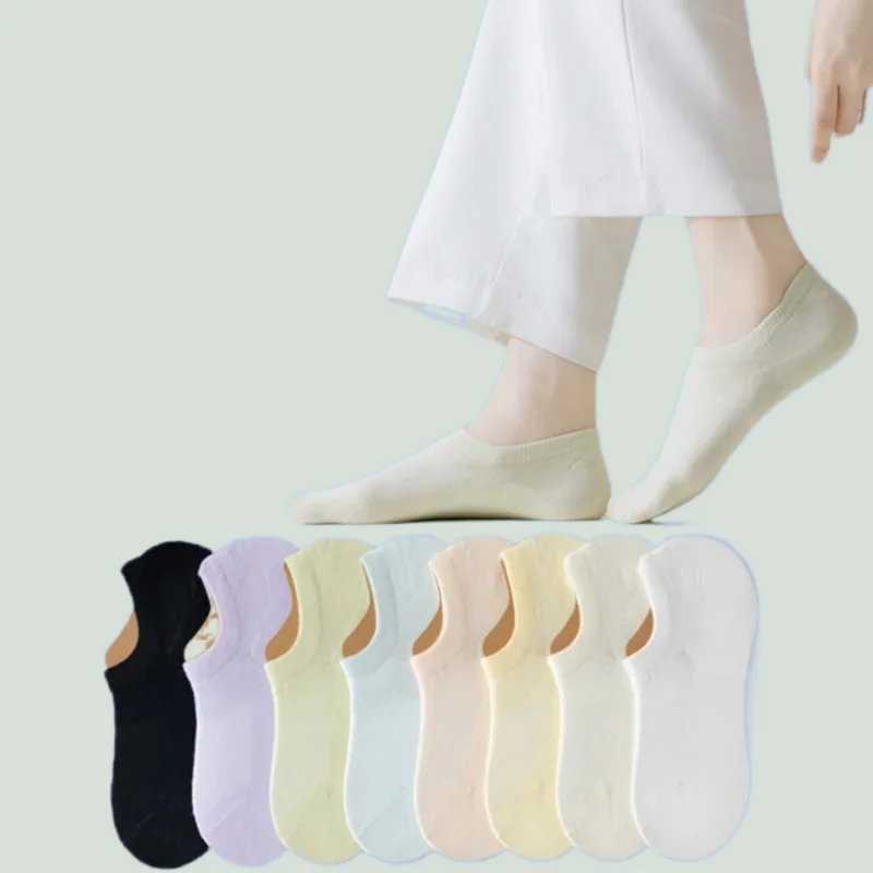 

5/10 Pairs No-drop Invisible Socks Simple And Versatile Shallow Mesh Breathable Women's Summer Thin Socks Silicone Short Socks