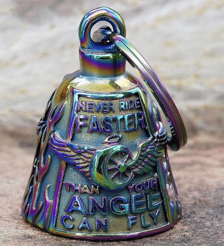 1Pcs Motorcycle Bike Bell Angel Wing Wheel Never Ride Faster Than Your Angel Can Fly charm mother road Gift & Bell Hanger - Image 5