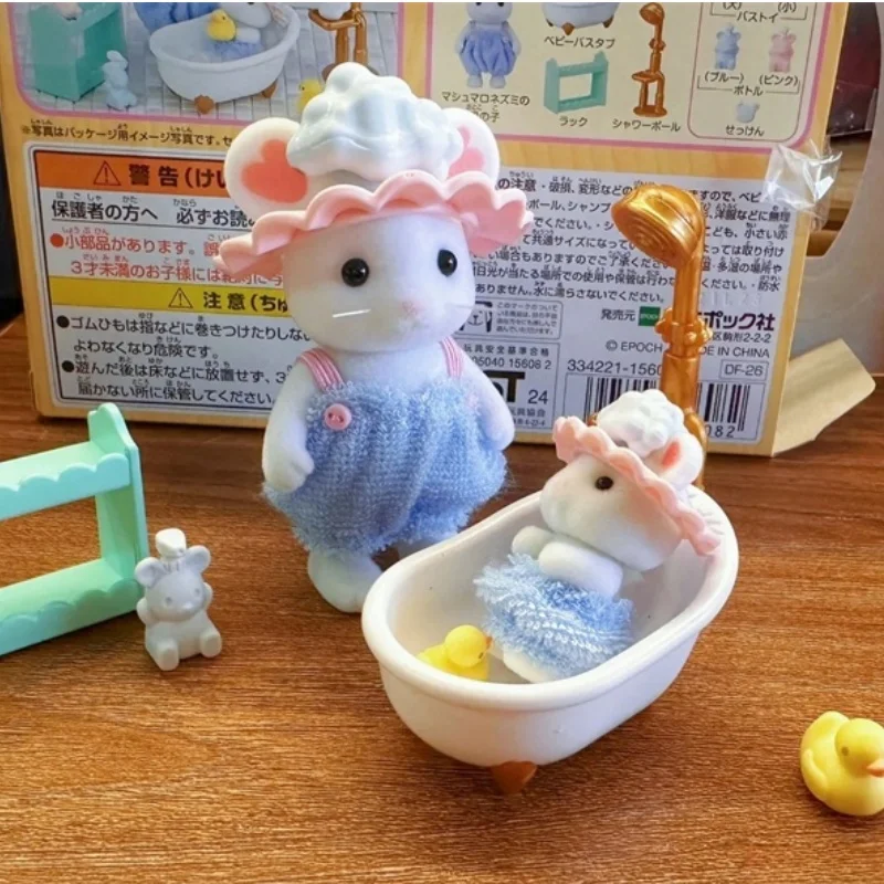 New Sylvanian Forest  Doll Cotton Candy Mouse Bath Set Anime Figures Dress Up Model Decoration Gift Playing House Toy Cute Mode