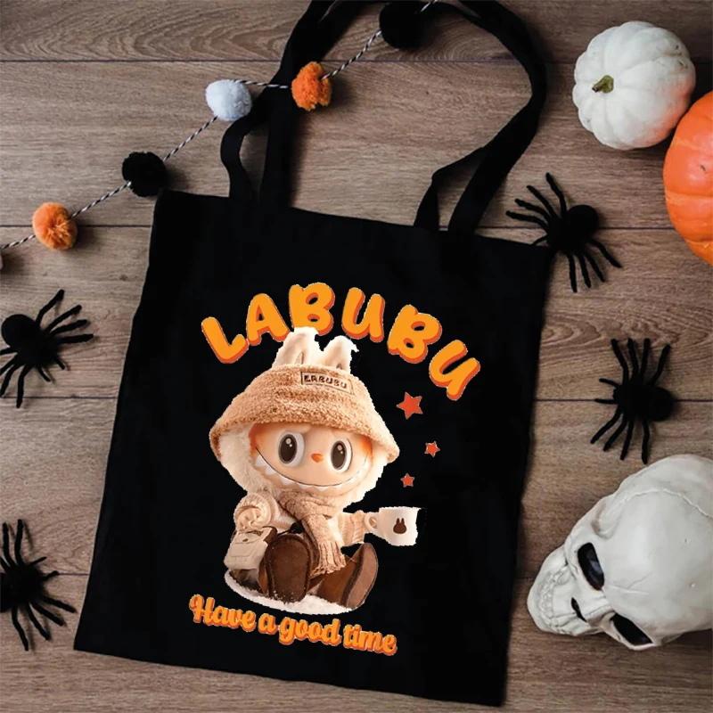 Labubu The Monsters Pattern Kawaii Shopping Bag Best Gift for Labubu Fans Cute Canvas Tote Bag Trend Reusable Shoulder Bag