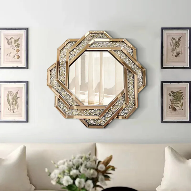 Diamond-encrusted light luxury bathroom mirror glass splicing vanity vanity vanity mirror entrance decorative wall-mounted art