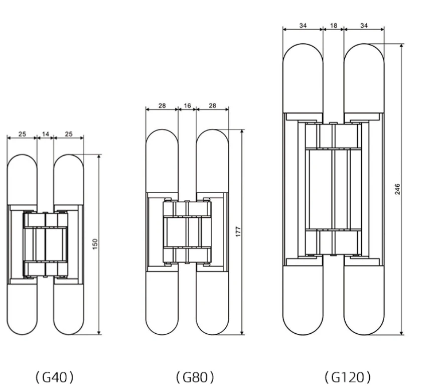 2pcs  Gold hidden door hinge 3D Adjustable Conceal door Hinge Zinc Alloy Invisible Door Hinge bearing 40KG 150*25MM