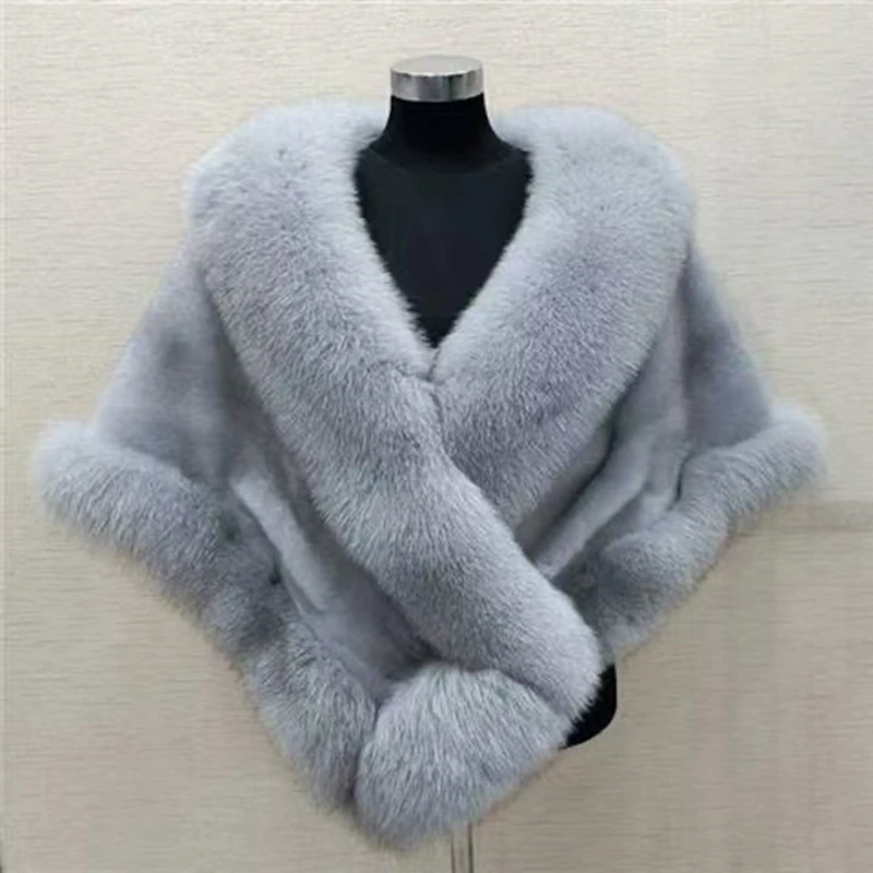 Fur Shawl Women's Autumn Winter Imitation Mink Fox Fur Collar Dress Cheongsam Cloak Thickened Warm Short Jacket