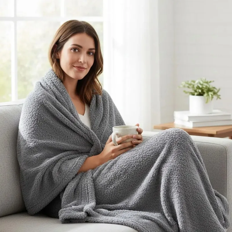 

Jacquard Knitted Throw Blanket Solid Color Ultra Soft Plush Velvet Luxurious Cozy Home Decor Sofa Couch Pure Snug Comfort