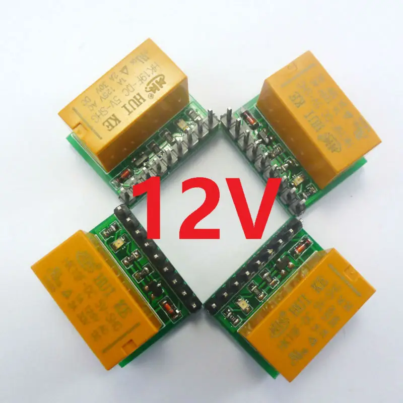 4 Pcs DC 12V  Super Mini DPDT Relay Board Module HK19F PCB Board For Stereo Video PLC Motor