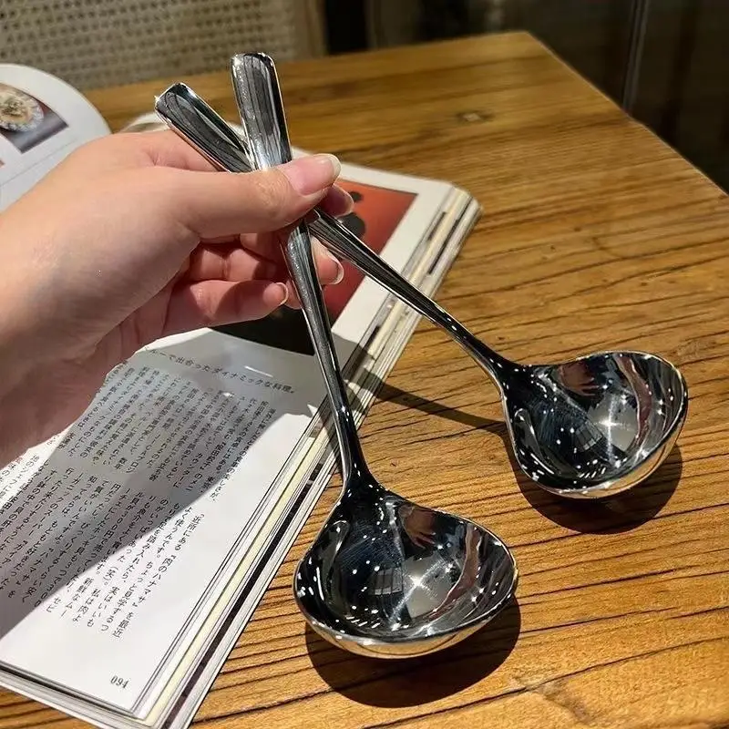 Stainless Steel Thickened Long Handle Soup Spoon 1/2Pcs Easy to Clean Utensil for Home Kitchen Daily Cooking