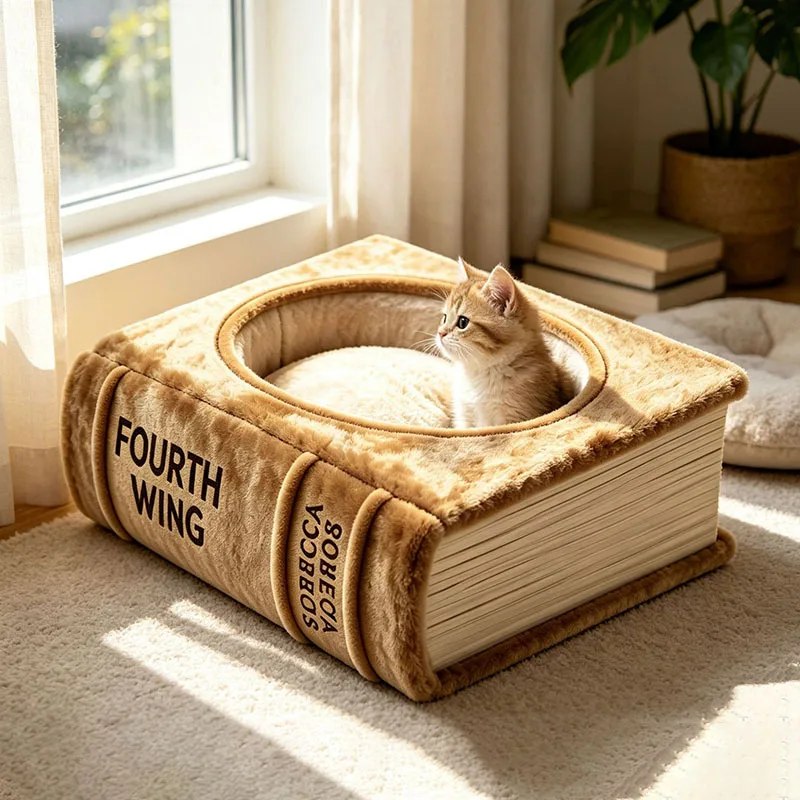 Magic Book Thick Plush Cat Bed for Indoor Cats, Cozy Soft Pet Mat with Creative Design, Pet Furniture