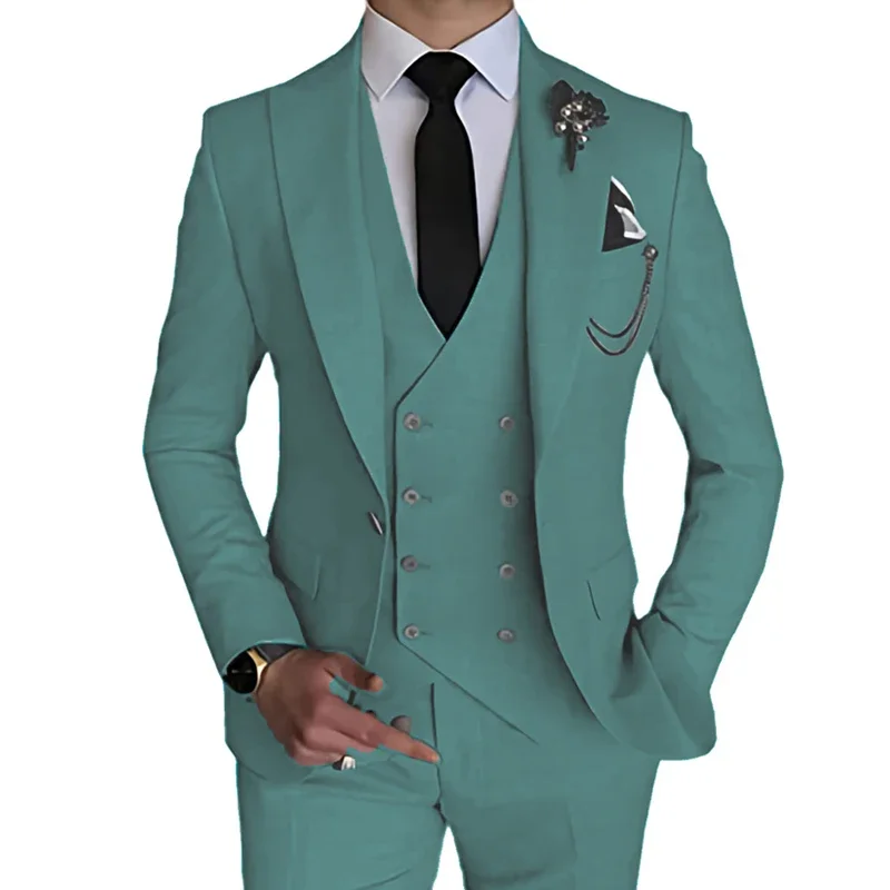 

Men Leisure Business Solid Color Wedding Suit Coat Pants Vest 3 Pcs Set Dress Blazers Jacket Trousers