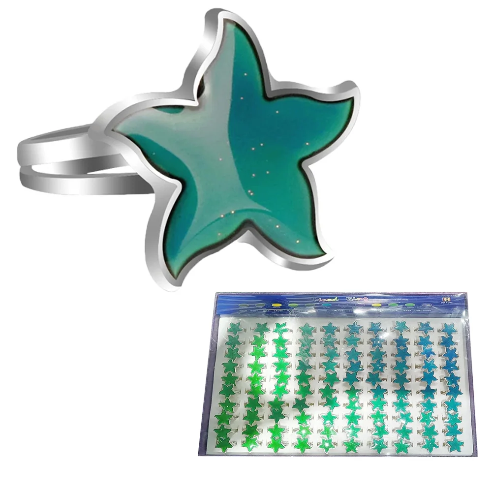 100pcs/box Starfish Mood Ring Temperature Control Color Change Adjustable Jewelry Wholesale Gothic Halloween Rings for Women