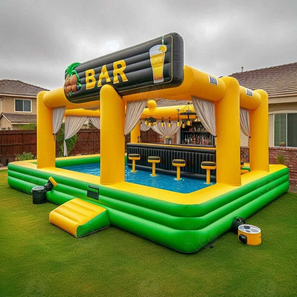 Custom Size Inflatable Opened Pool Bar Inflatable Pub House Blow Up Pool Bar With Palm