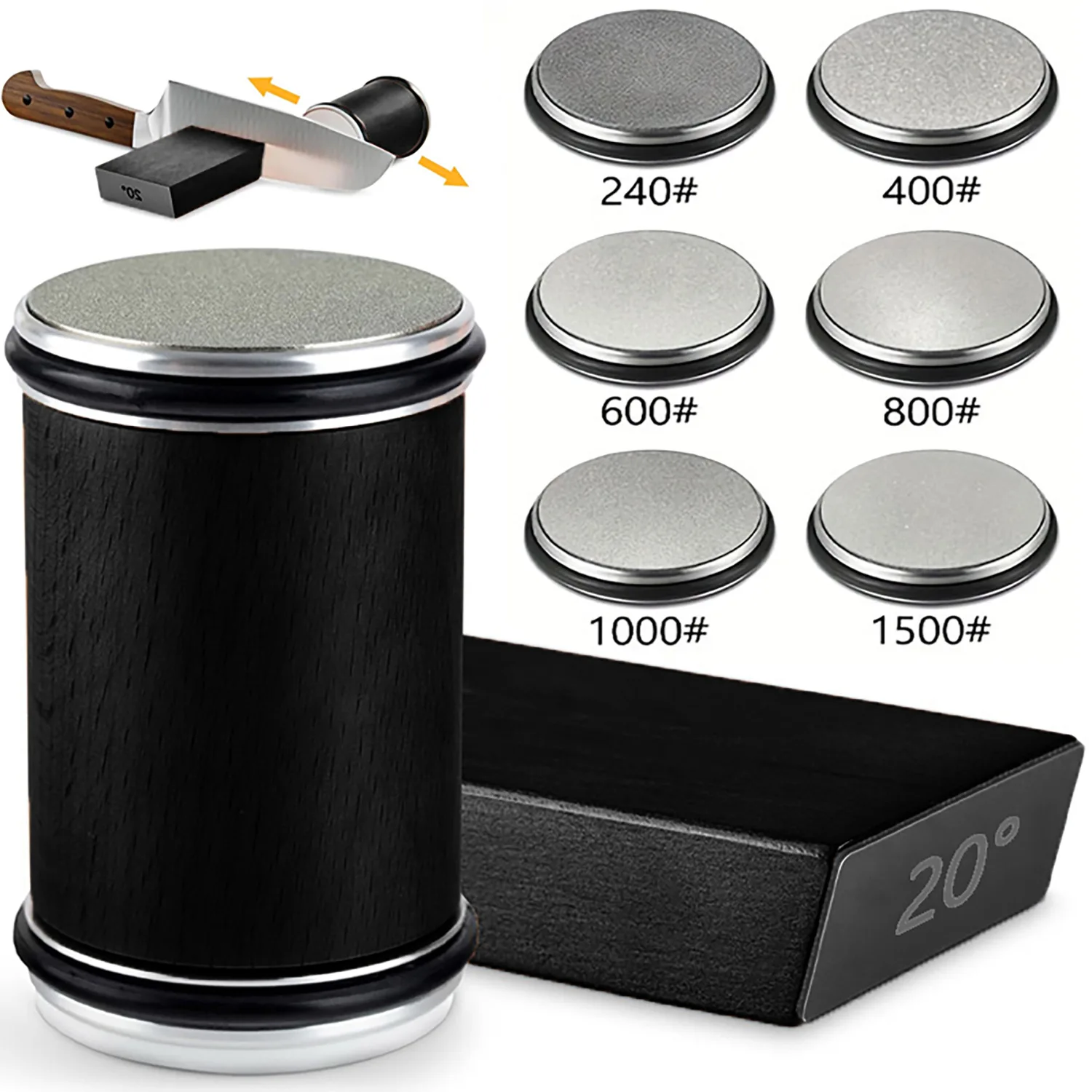 Rolling Knife Sharpener Magnetic Knife Holder Diamond Sharpening Stone Kit with 15 and 20 Degrees Angle Roller Kitchen Accessory