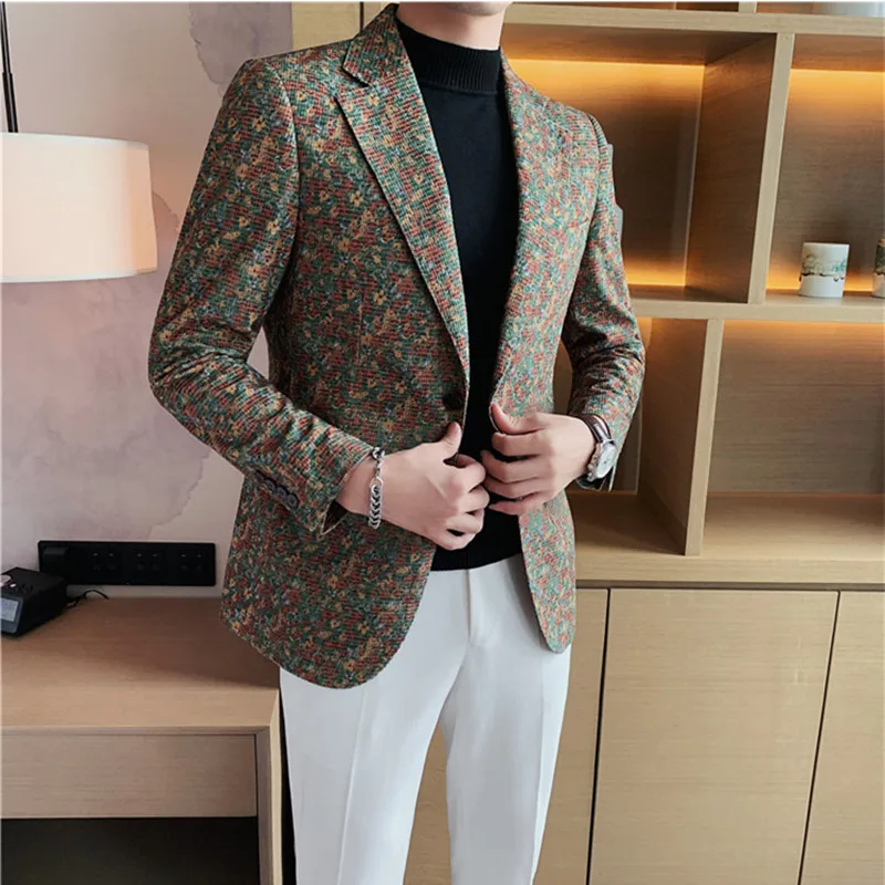 Luxury Men Flowers Blazers Stage Banquet Dress Host Suit Jacket Man Wedding Business Casual Coat Streetwear Social Costume S-4XL