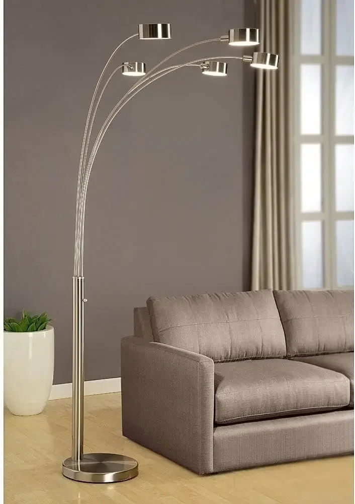 LED 5-Arched Satin Nickel Floor Lamp with Dimmer 88