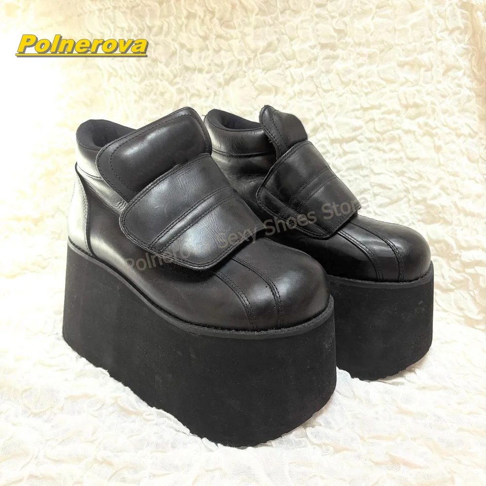 Gothic Punk Women Platform Ankle Boots Round Toe Super High Wedge Sole Hook and Loop Y2K Street Style Pumps 2026 New Arrivals