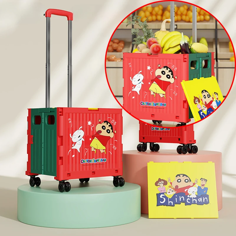 

Crayon Shinchan Folding Trolley Case Anime Outdoor Camping Picnic Home Shopping Cart Portable Large Capacity Small Cart Gifts