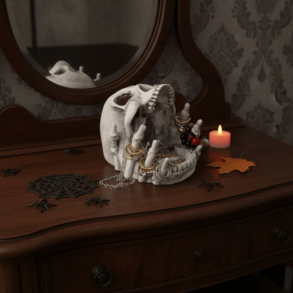 Resin Skeleton Head Jewelry Holder Realistic Multifunctional Halloween Resin Craft Durable Handcrafted Spooky Skull Head Bowl