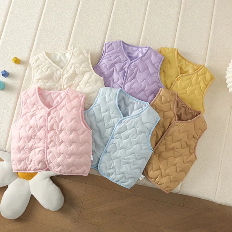 

2025 New Children's Down Cotton Vest Waistcoat for Girls Boys Autumn Winter Clothing Baby Kids Solid Color Jackets Coat Outwear