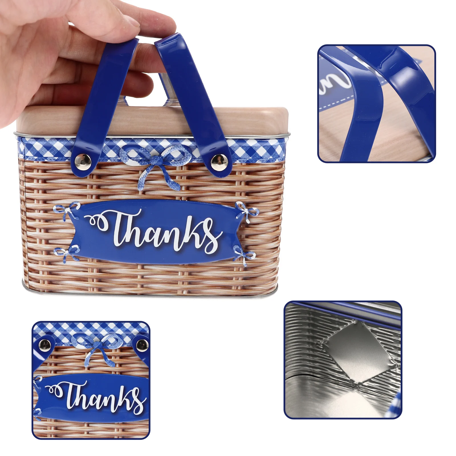 

Metal Cookie Container Rectangle Box Iron Food Container Candy Tin Portable Handle Storage Gift Box Cake Boxes