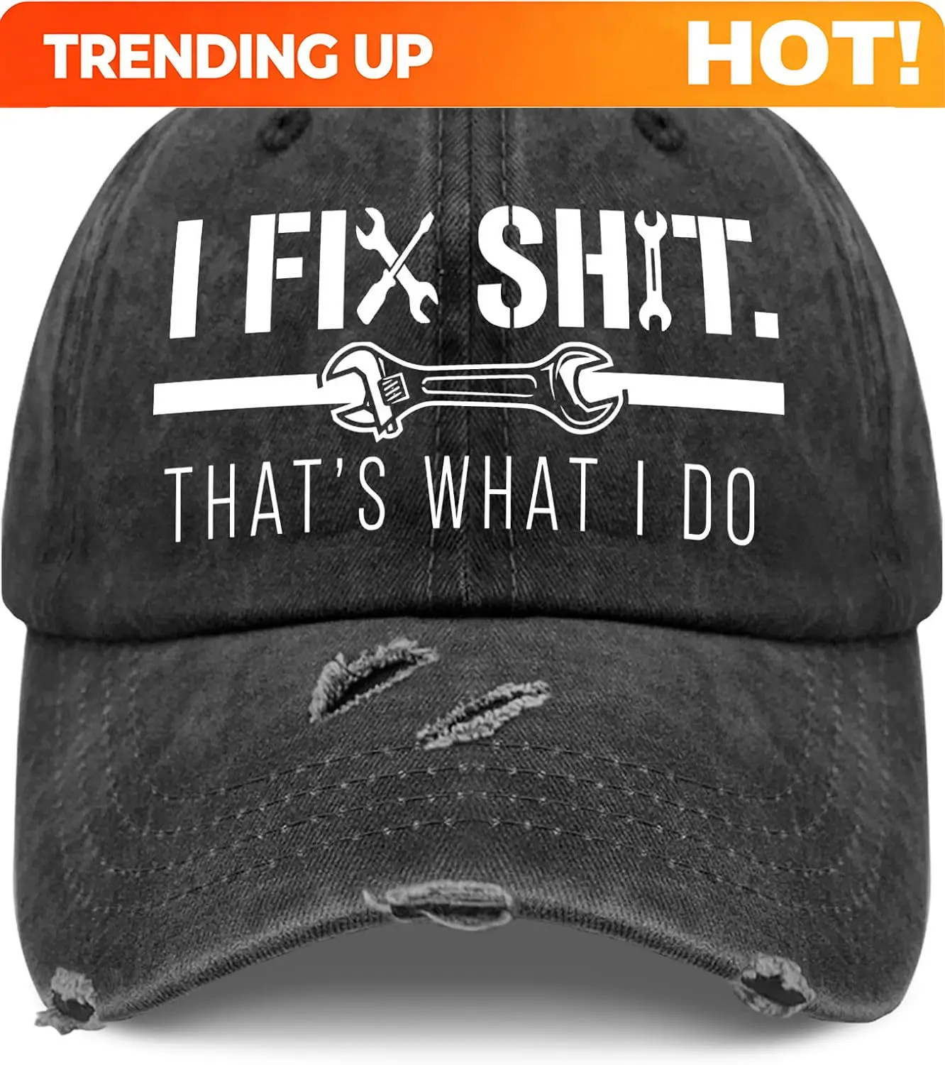 I Fix It All Hat - Funny Mechanic & Handyman Distressed Baseball Cap, Large Graphic That's What I Do Dad Hat