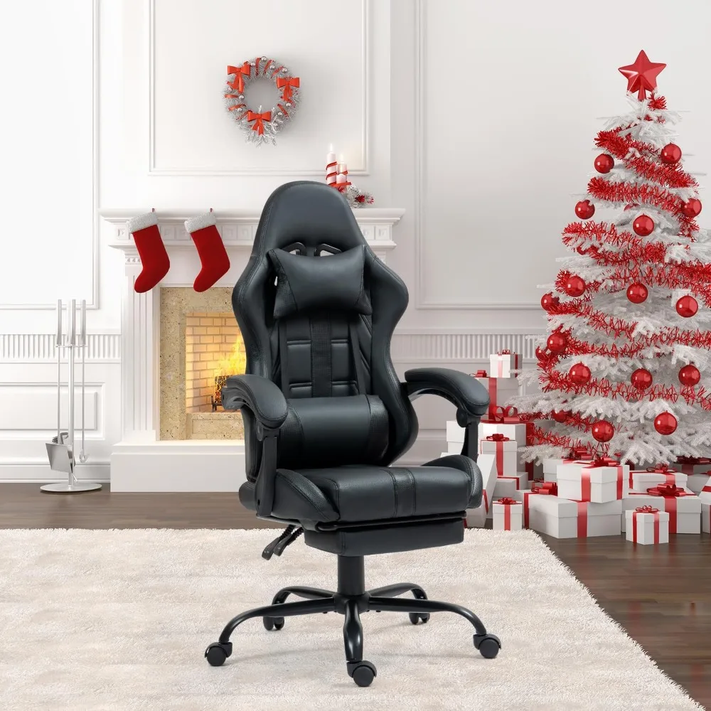 Ergonomic Gaming Chair with Footrest, Massage Lumbar Support, and Adjustable Headrest for Comfortable Video Game Sessions