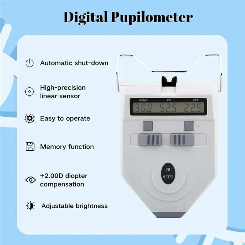 A25P Digital Optical Pupilometer With Memory Function,LCD Display, Diopter Compensation Pupillary Distance Meter