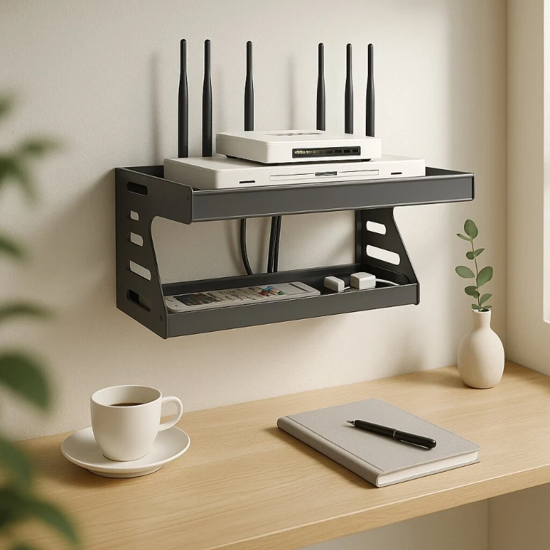

Creative No-Drill Wall-Mount Storage Rack for TV Set-Top Box Wireless Router Organizer WiFi Electronics Shelf
