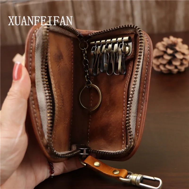 Head Layer Cowhide Leather Retro Key Bag Coin Card Bag Waist Hanging Multifunctional Storage Bag Men And Women Coin Purse