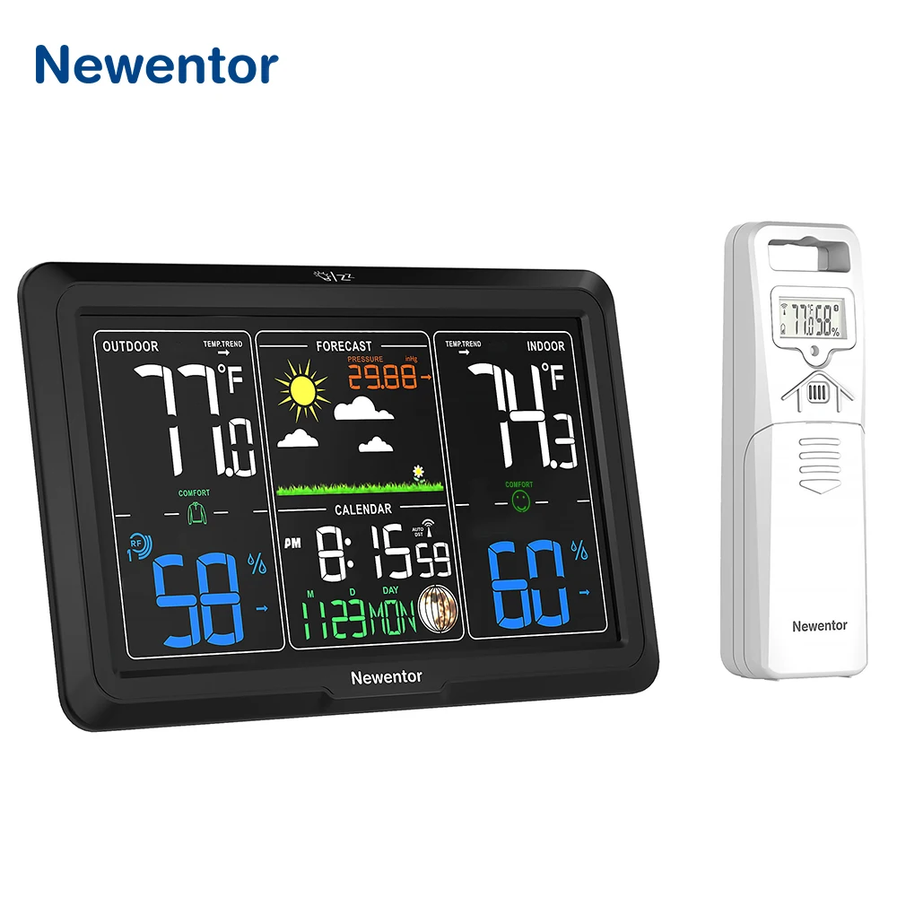 Newentor Q7 Weather Station With Sensor Indoor Outdoor Wireless Temperature Humidity Sensor Radio Clock Weather Forecast