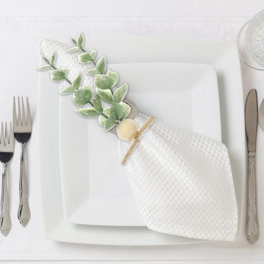 6pcs Wooden Napkin Rings with Leaf Design – Rustic Decorative Serviette Rings for Wedding, Party & Dining Table