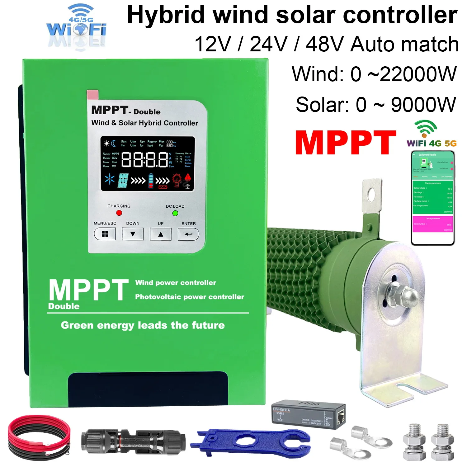 10KW 5000w MPPT Solar Wind Charge Controller 12V 24V 48V Battery Voltage 48V System Max Solar Panel 105V  Regulator With WiFi