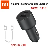 Cargador de coche Xiaomi de 100W, carga rápida USB Dual, cargador de coche Mi USB-A USB-C, luz LED de salida Dual con Cable 5A