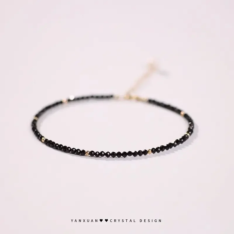 Pulsera de cristal negro de piedra Natural extremadamente fina para mujer, joyería Ins para mujer, nuevo estilo Popular, cadena de mano súper fina, regalos, 2024