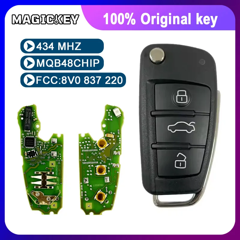 

Original 3 Button Flip Remote Key Control Fob 433MHz Megamos MQB 48 AES Chip 8V0 837 220 For A-udi A3 S3 2012-2015