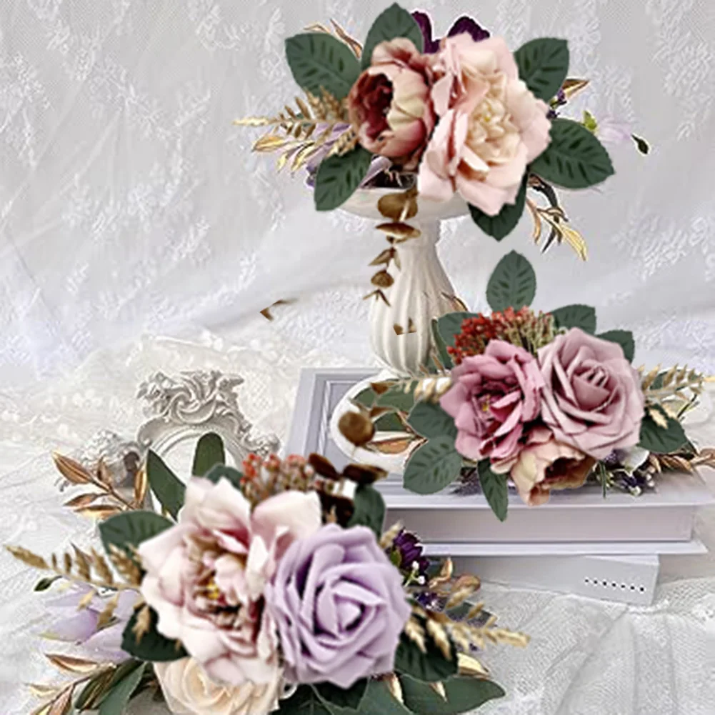 

Silk Purple Rose Flower Cake Top Set 3 Pieces Artificial Flowers for Wedding Birthday Anniversary and Party Use