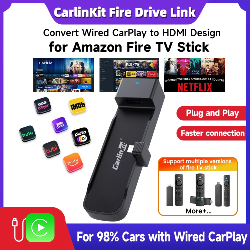 Carlinkit Supports Fire TV Stick Converter TV Streaming Box CarPlay To HDMI Car Adapter for Amazon Fire TV Stick HD 4K Max Lite