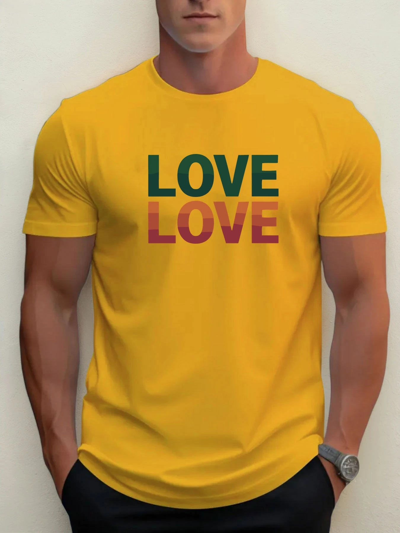 Men's cotton T-shirt, summer round neck short sleeves, LOVE printed breathable street clothing fashion cool T-shirt