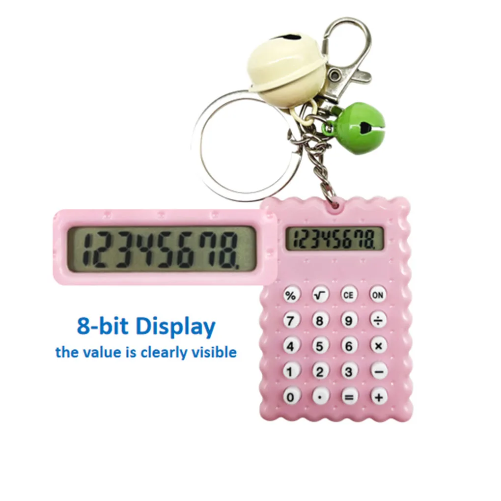 Keychain Calculator Calculating Keyring Pendant Decorative Key Chain Decoration Battery Operated Schoolbag Purse Pink